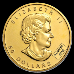 Canadian Maple Leaf 1 toz RANDOM YEAR BU gouden munt achterkant